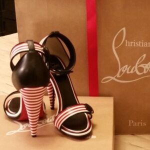 Christian Louboutin Ferme Rouge 100 Heels - Size 38.5 - Rare Red Stripe